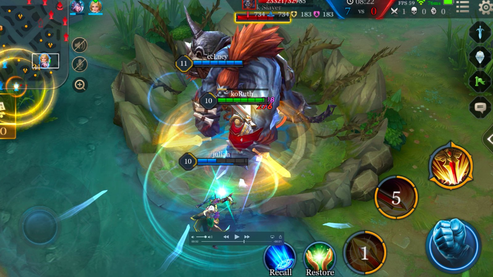 A screenshot of a rush during one of the best MOBAs, Arena of Valor.