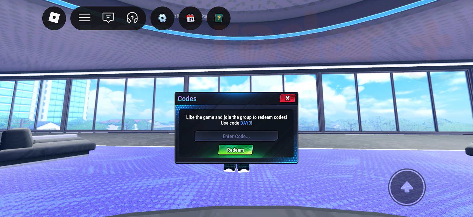 The menu to redeem Soccer Zero codes