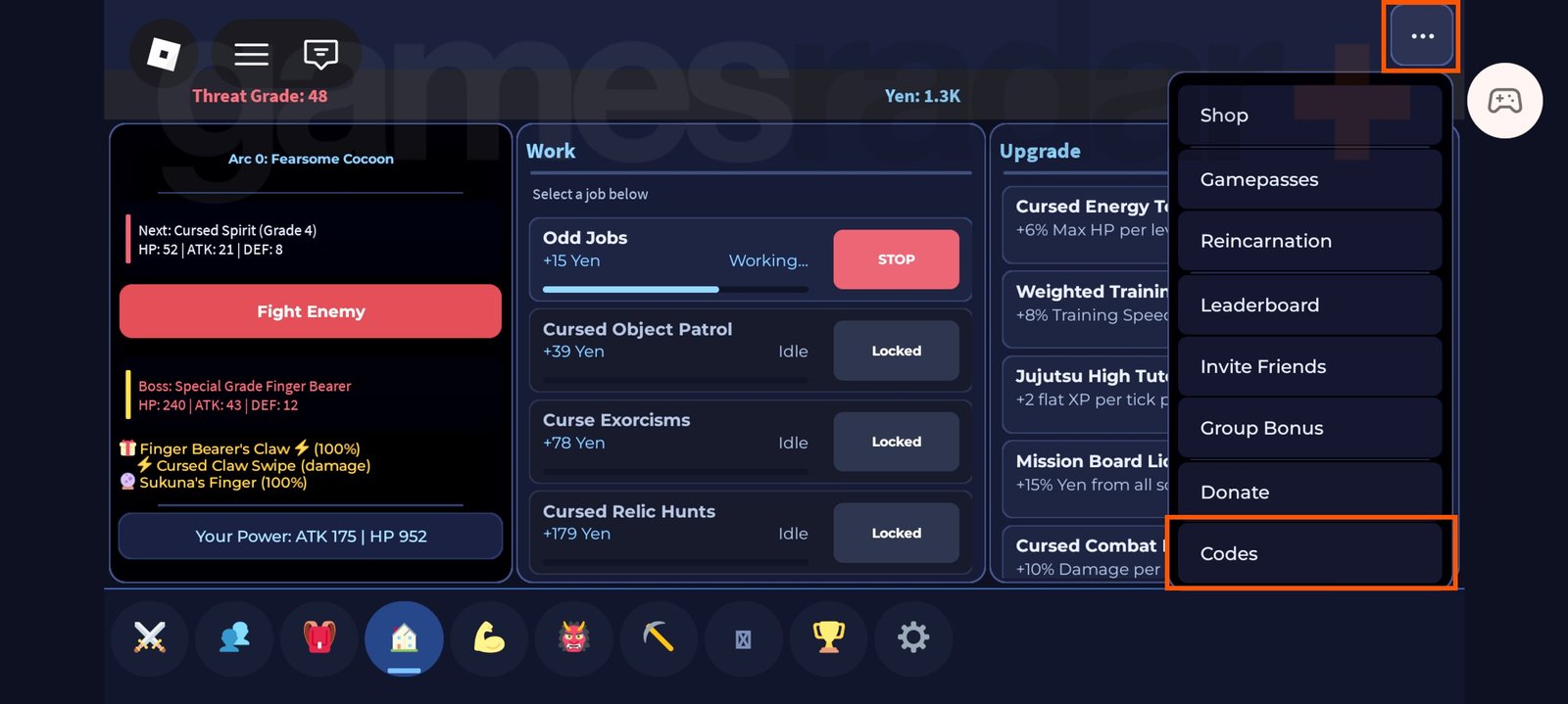 An in-game screenshot showing how to redeem Sorcerer Incremental codes