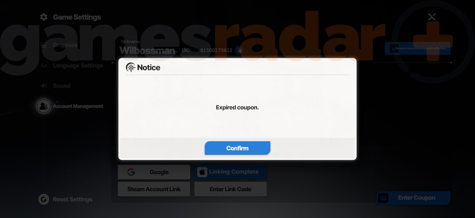 The coupon menu indicating an expired Star Savior code