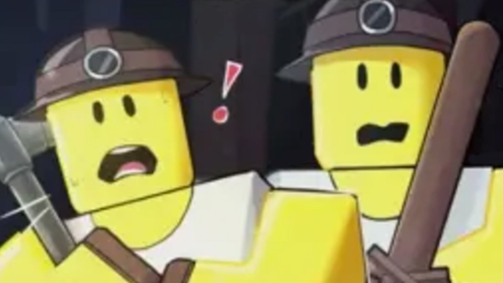 Two Roblox characters look scared as they mine in Subterra.