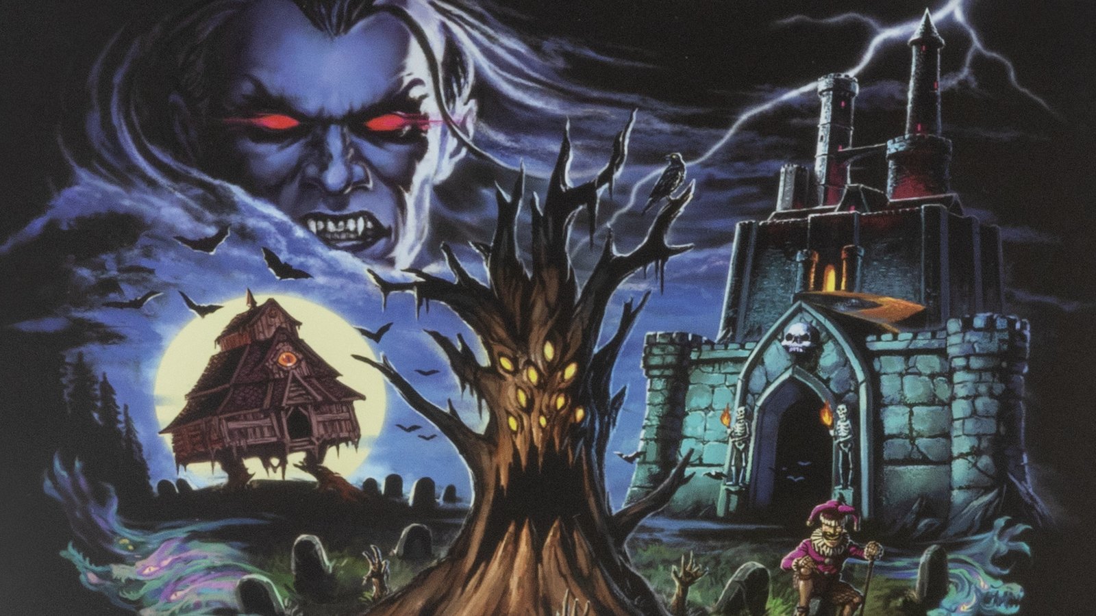 Count Strahd von Zarovich, Baba Lysaga's walking hut, a Gulthias Tree, and Castle Ravenloft visible in a dark, story night