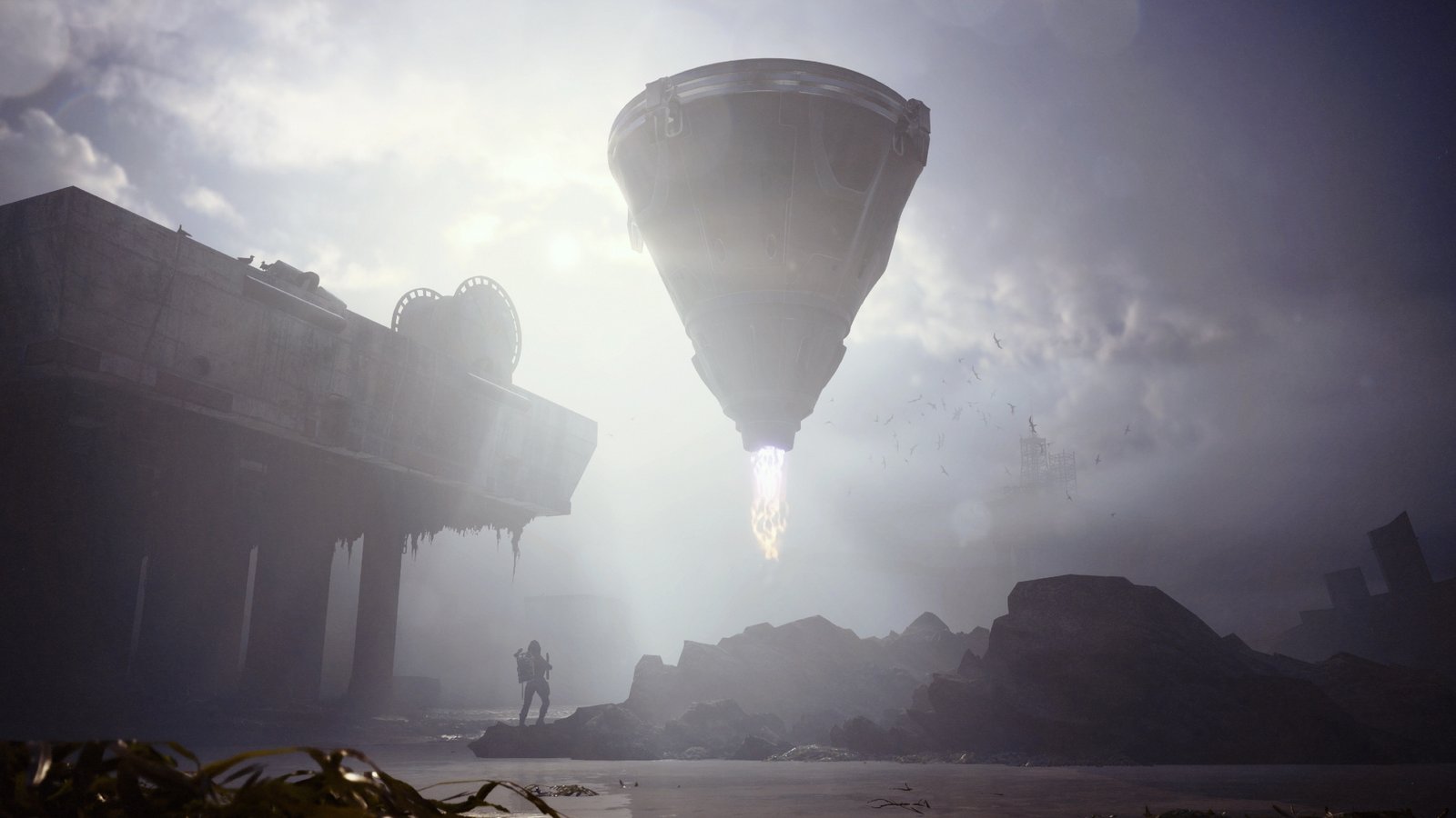 A screenshot of new Arc Raiders map Riven Tides, set along the coast