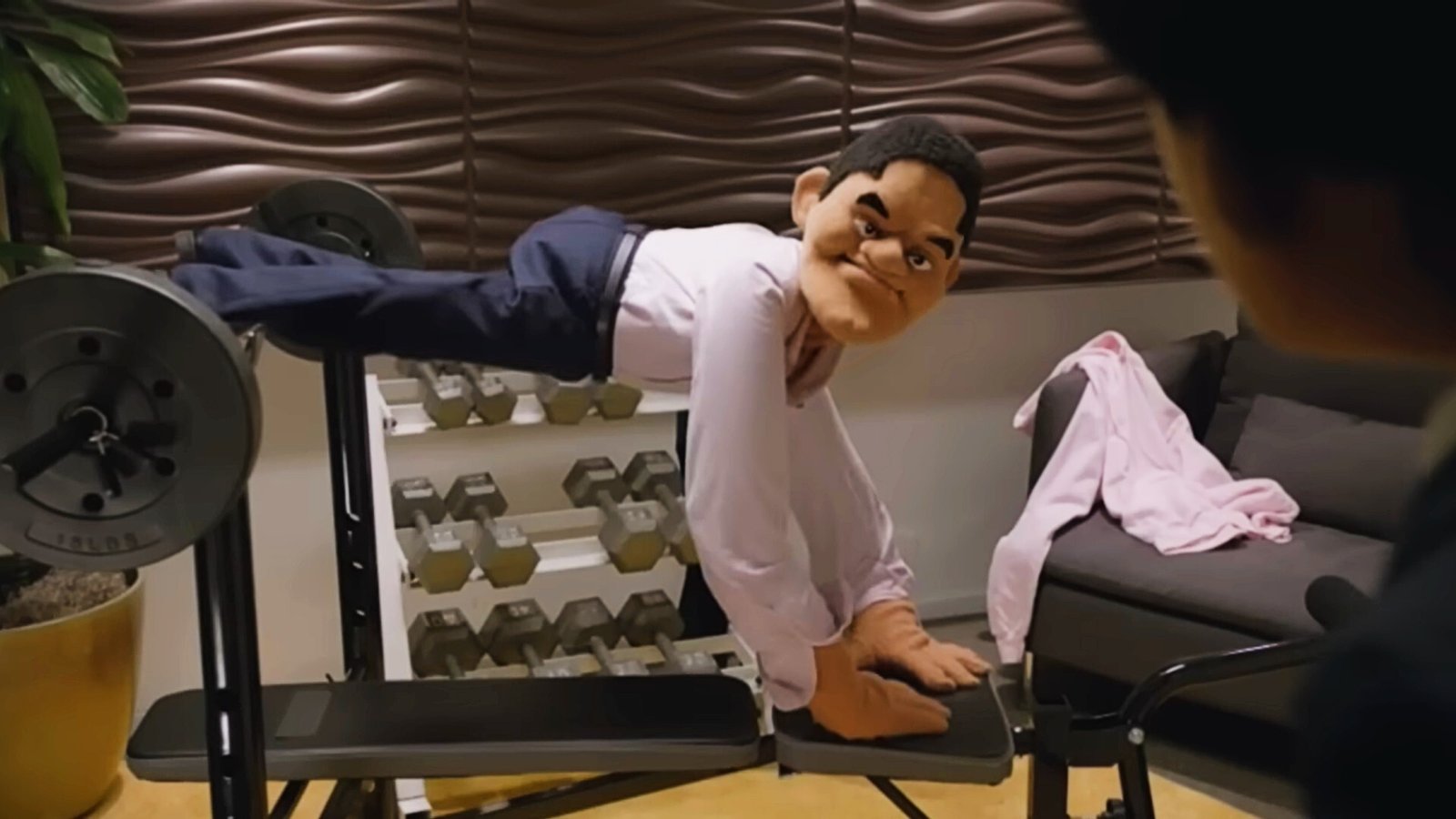 A Reggie Fils-Aimé puppet from Nintendo's E3 2015 presentation.