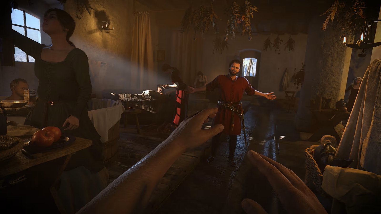 In Kingdom Come: Deliverance 2 on PS5, Henry enters a bath house and is greeted by a man